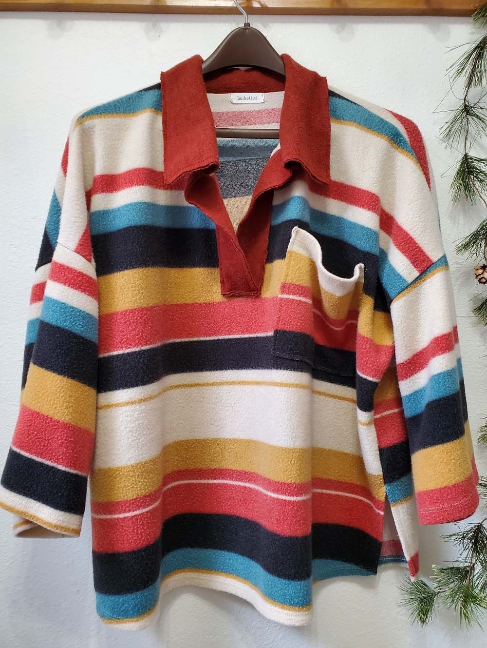 Bucketlist Striped French Terry Fleece Pullover Sweater - Picture 1 of 13